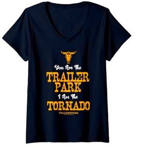 Women’s black Yellowstone, V-neck T-shirt come in sizes small through 2xl